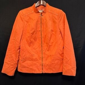 Tanjay Faux Suede Band Collar Full Zip Jacket/Blazer Sz 10 Orange Studded Lined